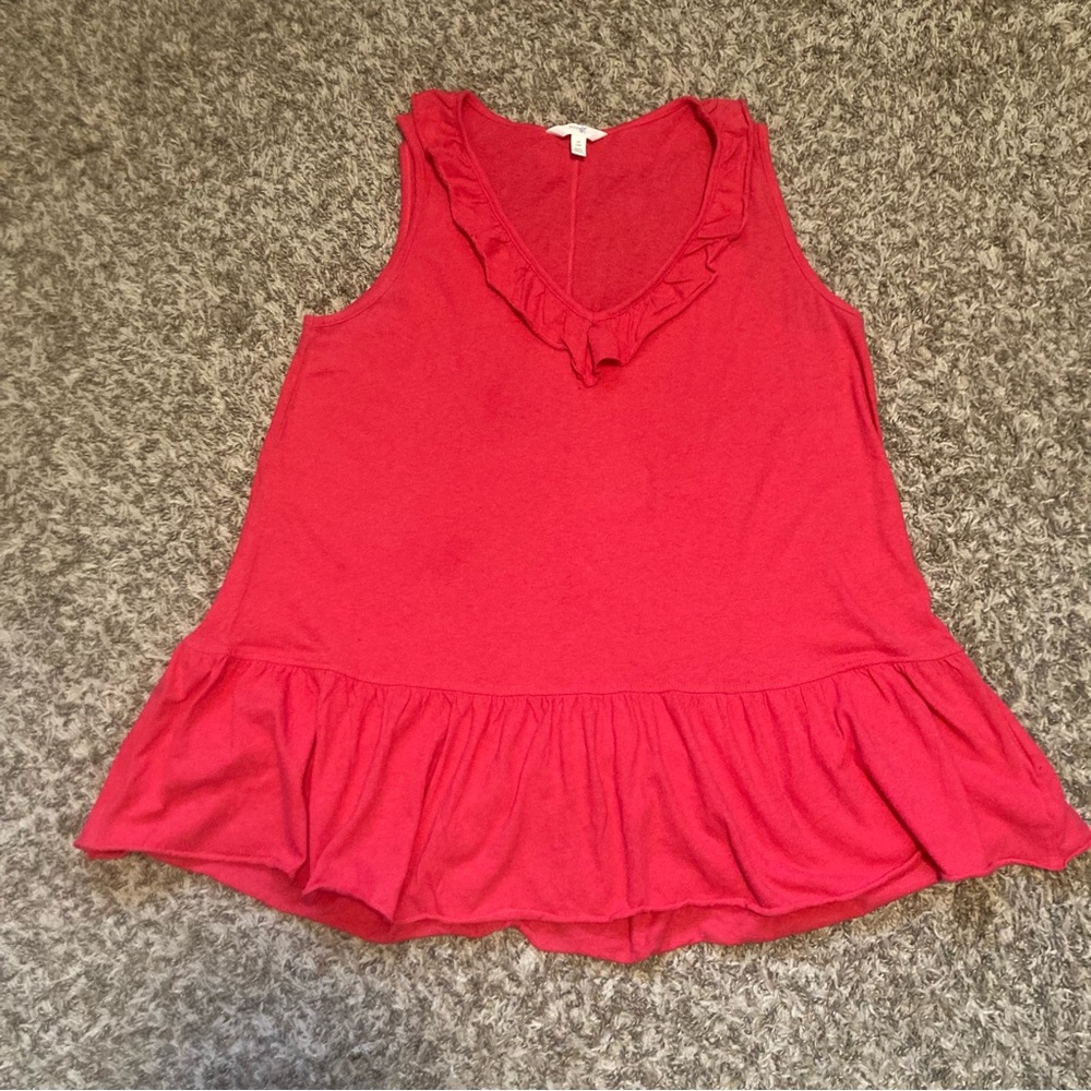 3/$15 - Terra & Sky Coral Sleeveless Ruffle Top, Sz 0x 14W, fits like 2X